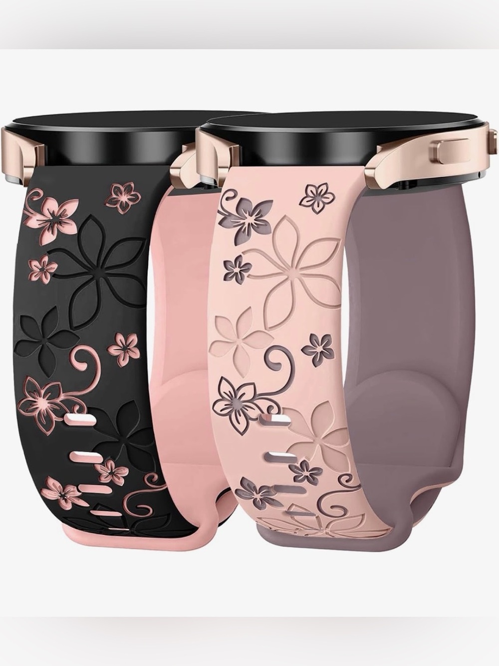 Silicone Floral Smartwatch Band for Women - Pink & Black